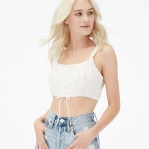 Aeropostale NWT Women's Size S Eyelet Button-Front Square-Neck Crop Top White